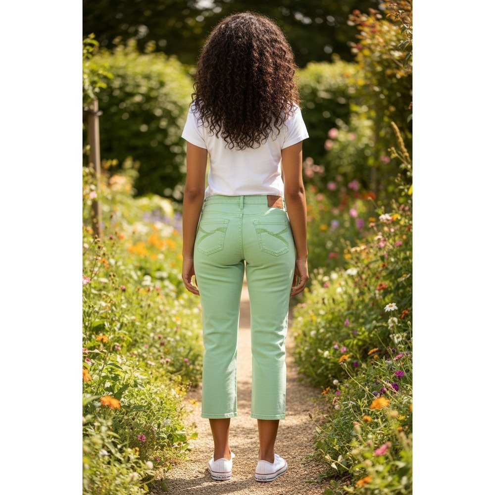 Bandolino Women's Cropped Pants Size 12 Green Stretch Capri Mid Rise Casual